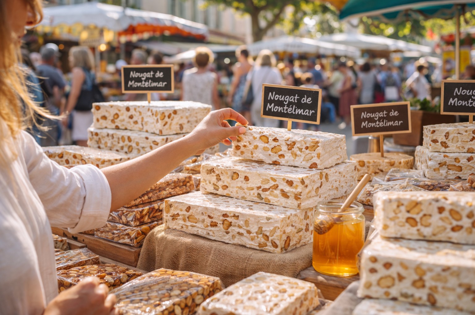 Marché avec stands de nougat