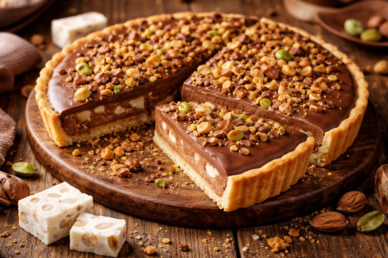 Tarte au nougat de Montélimar et chocolat noir