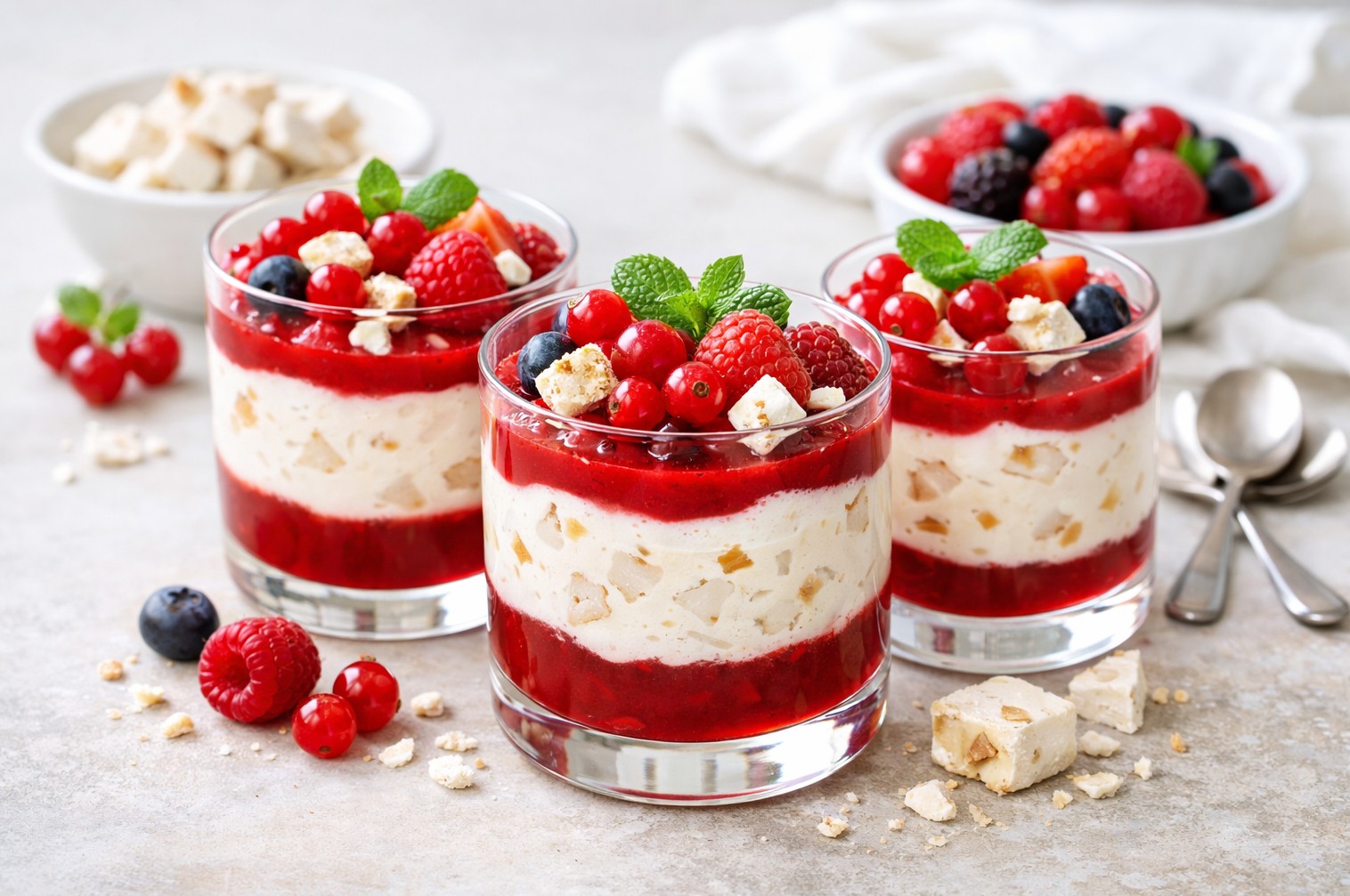 Verrines nougat et fruits rouges